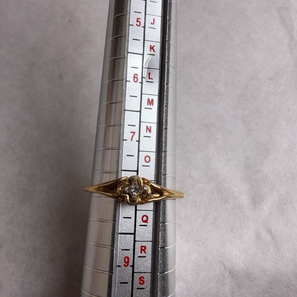 10K GF Yellow Gold Vintage Style Floral Clear Stone Band Ring Size 5.5